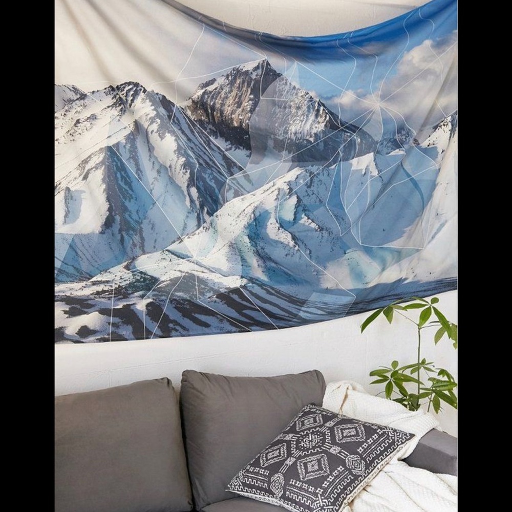 Mountain tapestry with abstract lines